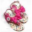 Hot Pink Bow Rainbow Polka Dots Pearl T-Strap Flat Slingback Sandals A813-5Hot Pink 